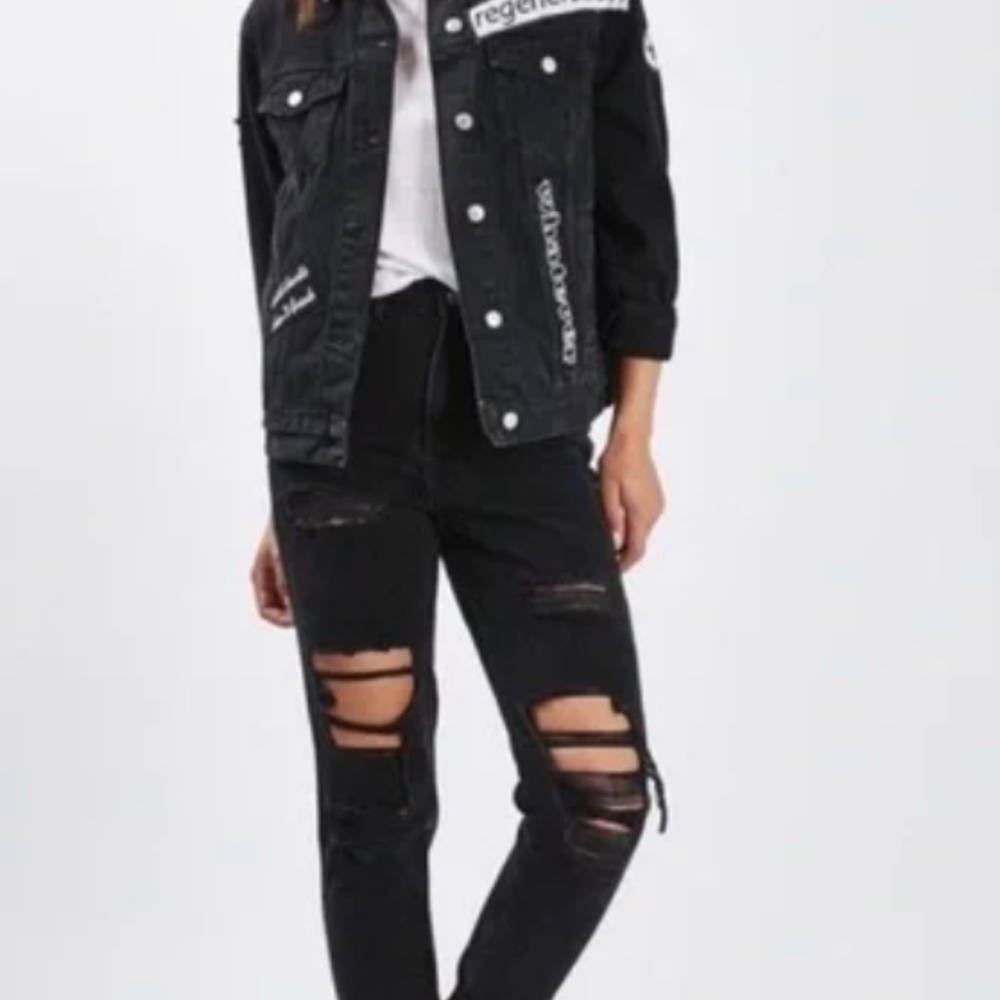 Topshop Troublemaker Black Denim Jacket Oversized Size 4
